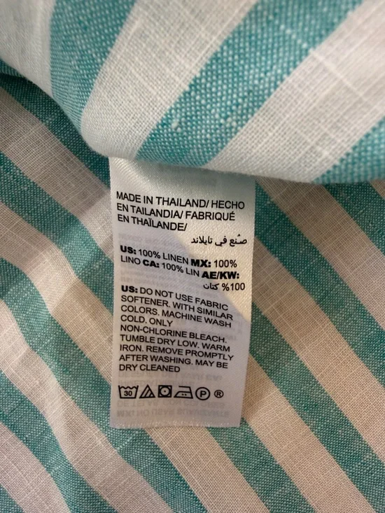 New! Chico's women’s Sz 3/XL shirtail tunic Striped 3/4 sleeve aqua linen shirt. - Picture 8 of 8